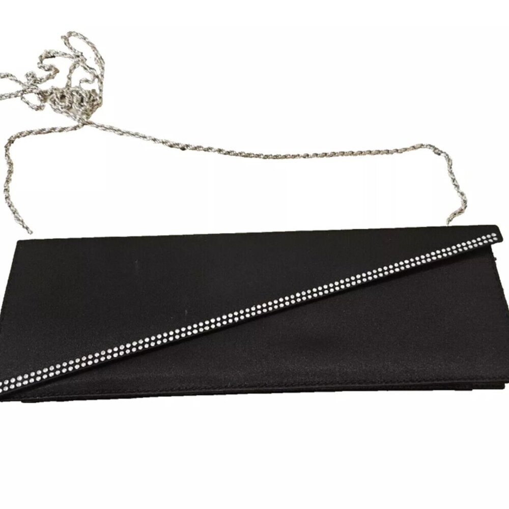 La Regale Satin Rhinestone Black Formal Dressy Clutch Shoulder Bag CHIC ART DECO